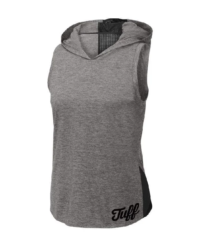 TUFF Small Script Women's Mesh Hoodie Tank Hoodie with Hood Adjustable Protection