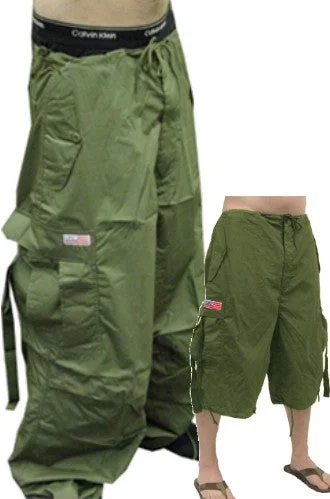 Unisex Basic UFO Pants w/ Zip Off Legs to Shorts (Olive) Casual Skinny Fit Pants