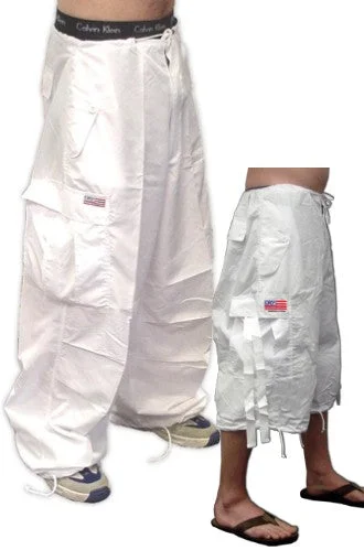 Unisex Basic UFO Pants w/ Zip Off Legs to Shorts (White) Relaxed High-Waist Trousers Unisex Basic UFO Pants w/ Zip Off Legs to Shorts (White) Relaxed High-Waist Trousers