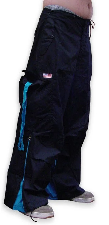 Unisex Basic UFO Pants with Expandable Bottoms (Black/Turquoise) Slim-Fit Khaki Pants Unisex Basic UFO Pants with Expandable Bottoms (Black/Turquoise) Slim-Fit Khaki Pants