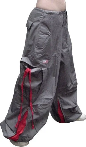 Unisex Basic UFO Pants with Expandable Bottoms (Grey / Red) Comfortable Jogging Pants