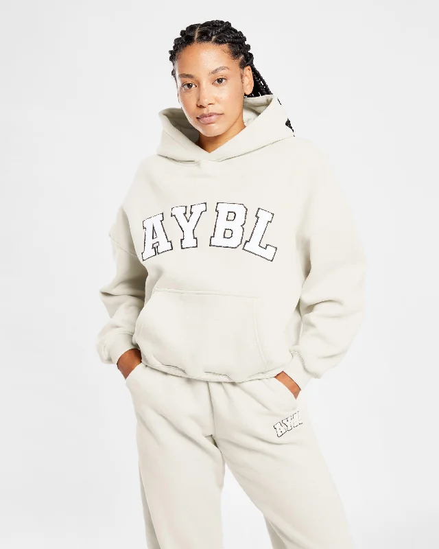 Varsity Oversized Hoodie - Sand Hoodie with Hem Raw Edge Edgy Unfinished