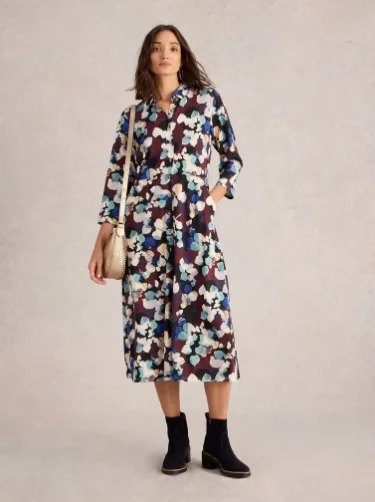 White Stuff - Rua Jersey Shirt Dress - Plum Multi Print Jacquard Patchwork