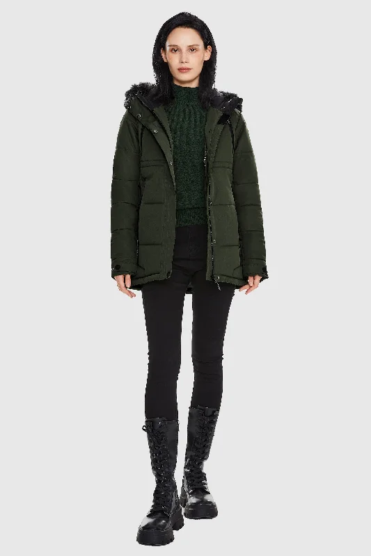 Faux Fur Hooded Mountain Parka Hoodie with Hem Frayed Vintage Worn