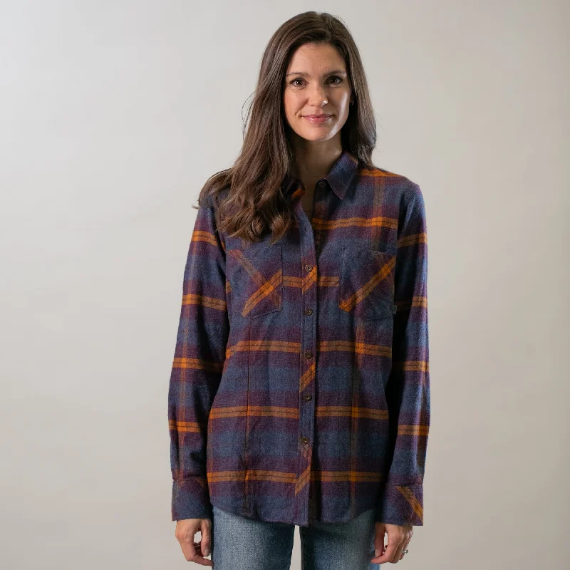 Women's Every Day Flannel Shirt- Portsmouth Blue Heather Hooded Caped Shawl Collar