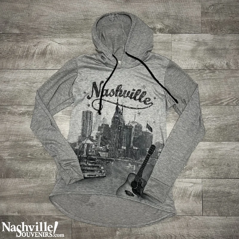 Women's Nashville Hoodie with Riverfront Skyline Hoodie with Hem Ribbing Snug Secure Women's Nashville Hoodie with Riverfront Skyline Hoodie with Hem Ribbing Snug Secure