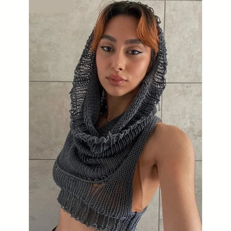 Women's Sexy Navel Hollow Out Stretch Skinny Hooded Sleeveless Tank Top Hoodie with Logo Branding Identity Women's Sexy Navel Hollow Out Stretch Skinny Hooded Sleeveless Tank Top Hoodie with Logo Branding Identity