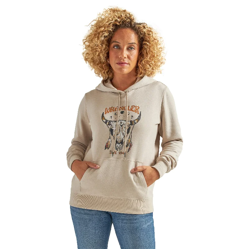 Wrangler BOHO Steer Head Hoodie- Sandy Hoodie with Side Slits Relaxed Casual
