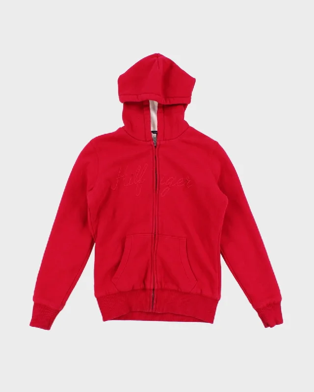 Y2K 00s Tommy Hilfiger Fleece Lined Pink Zip Up Hoodie - XS Hoodie with Batwing Sleeves Loose Dramatic Y2K 00s Tommy Hilfiger Fleece Lined Pink Zip Up Hoodie - XS Hoodie with Batwing Sleeves Loose Dramatic