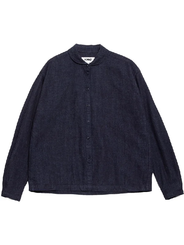 YMC Marianne Shirt in Indigo Asymmetrical Pockets Print