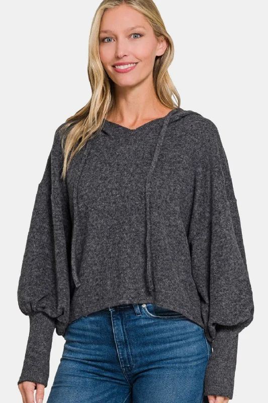 Zenana Brushed Hacci Drop Shoulder Cropped Hoodie Hoodie Sweatshirt Pullover