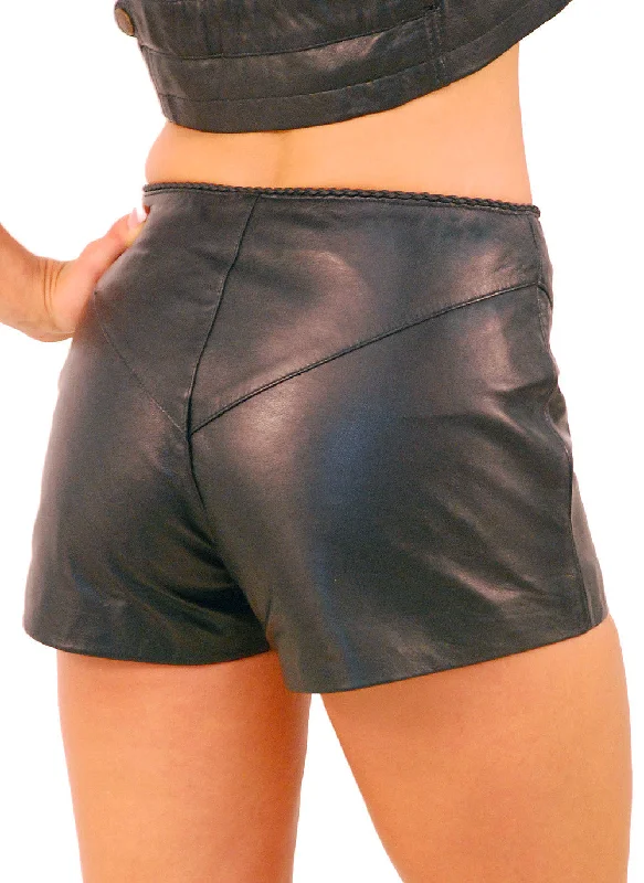 Zip Front Black Leather Hot Pants #SH714ZK () High-Waist Jogger Pants