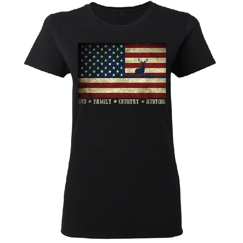 Zexpa Apparel™ God Family Country Hunting American Flag Women's T-Shirt Basic T-Shirt Crew Neck Short Sleeve