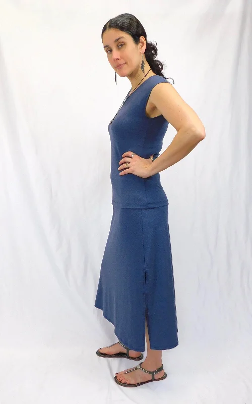 Bamboo Long Midi Skirt - Heather Lake Blue - S,M,XXL lace skirt romantic