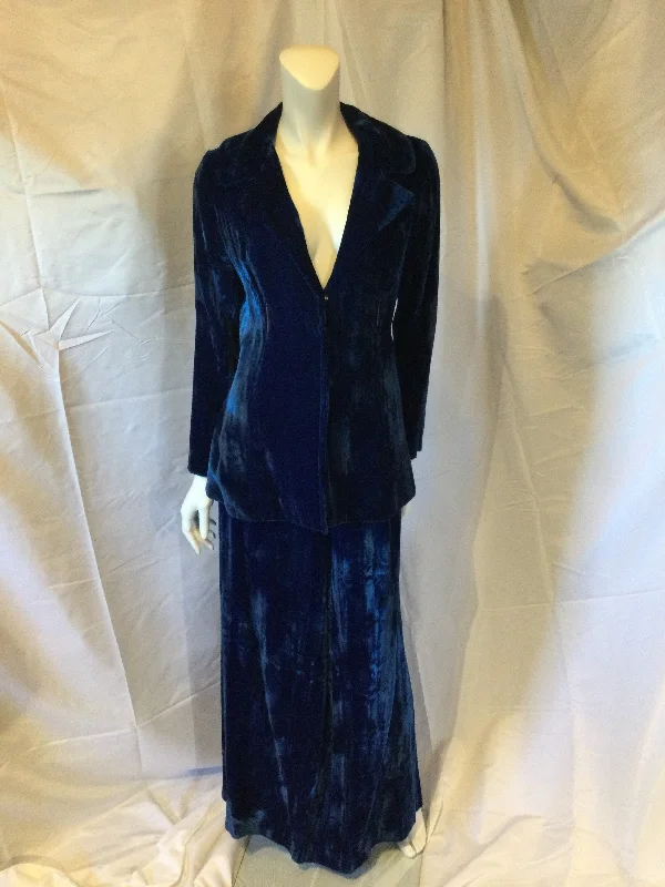 1970s Blue Velvet New Dimensions Skirt Suit linen skirt relaxed