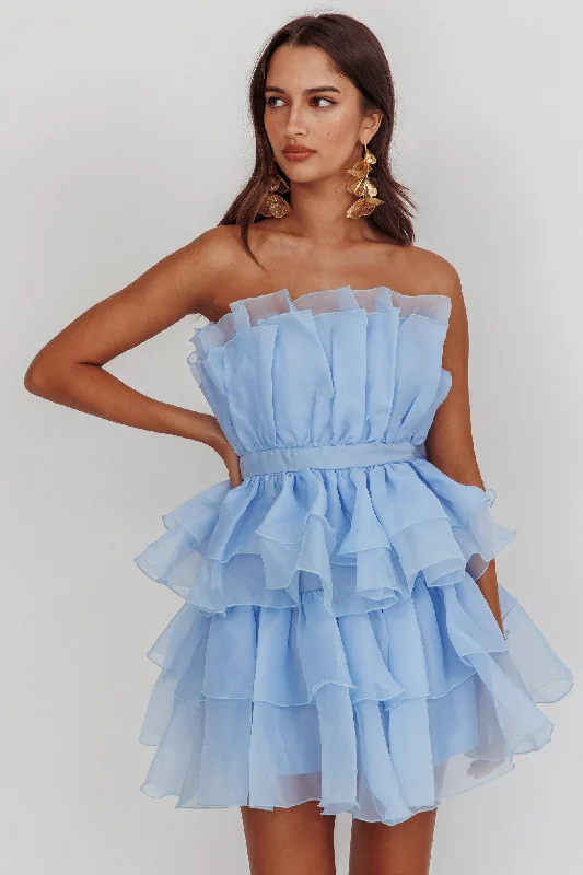 Bon Bon Tiered Chiffon Mini Dress Baby Blue Fashionable Button-Front Mini Dress