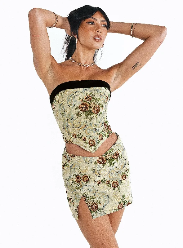 Cazale Mini Skirt Tapestry leather skirt modern