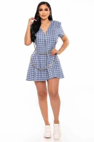 Chain-belt Mini Dress Trendy Mini Dress with Belt