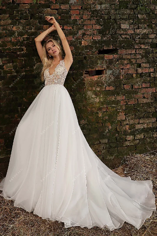 Chic Wedding Gown with Illusion Beaded Bodice and Organza Skirt midi skirt versatile