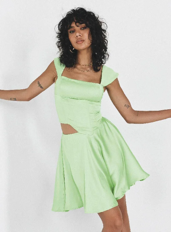 Cornell Satin Mini Skirt Green velvet skirt luxury