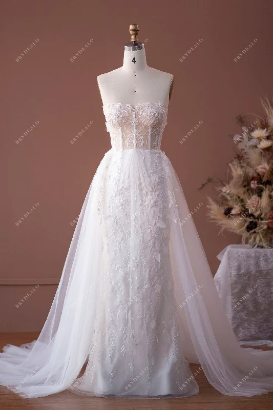 Modern Beaded Lace Tulle Overskirt Bridal Gown chiffon skirt airy