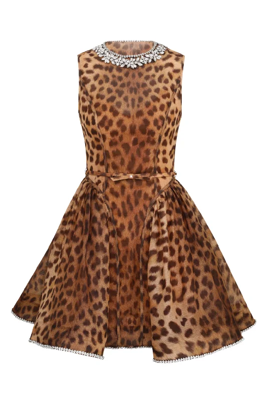 Crush Panelled Mini Dress | Leopard Fashionable Pleated Mini Dress