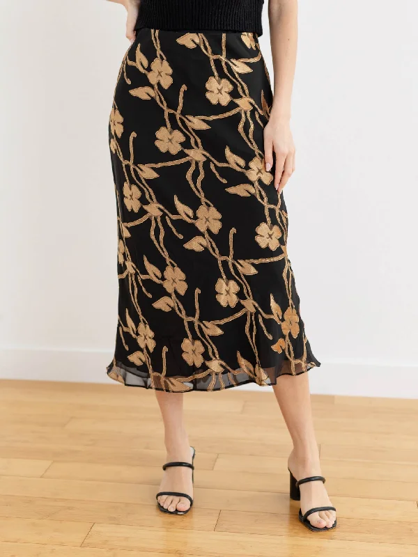 Current Air Bias Printed Midi Skirt linen skirt natural