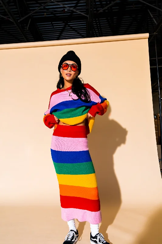 Dancing Queen Knit Midi Skirt in Rainbow maxi skirt elegant