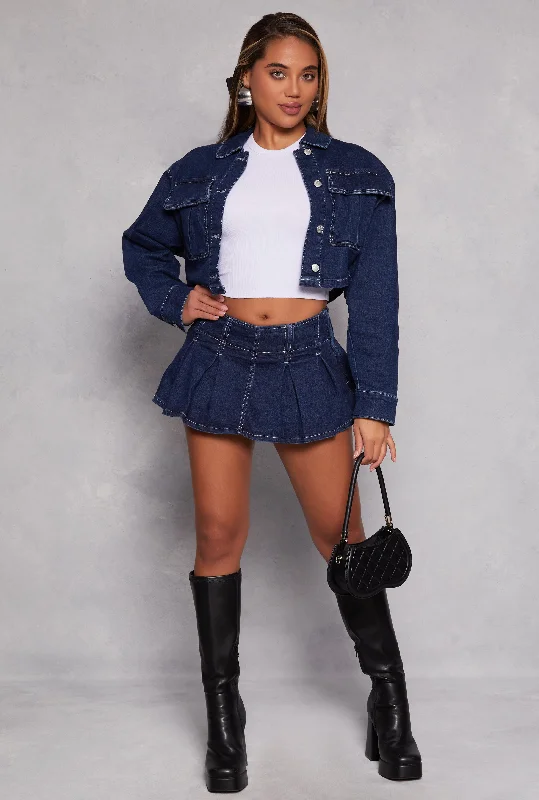 Almost Famous Denim Pleated Mini Skirt ribbed skirt waist