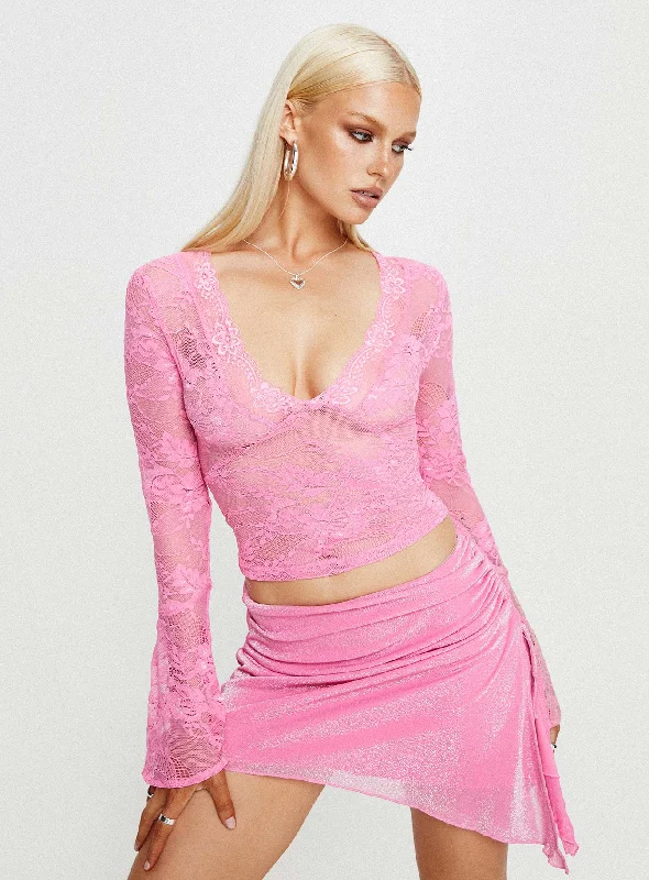 Donelli Asymmetric Mini Skirt Pink denim skirt stylish