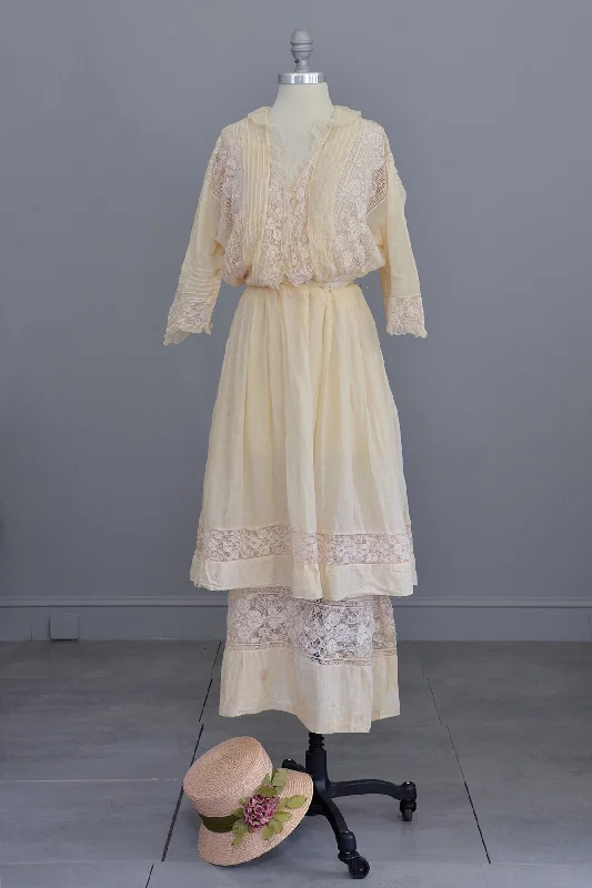 Edwardian Dress with Needlepoint Trim and Tiered Bell Skirt chiffon skirt floaty