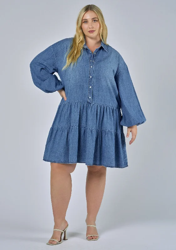 Emer Denim Mini Dress Stylish Ribbed Mini Dress