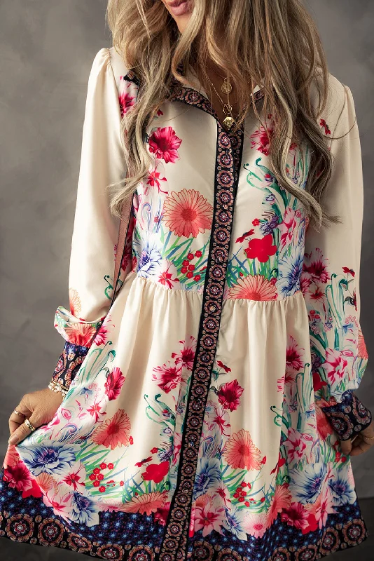 Floral High Waist Shirt Mini Dress Comfortable Off-Shoulder Mini Dress