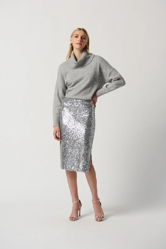 Joseph Ribkoff Sequin Pencil Skirt button skirt front