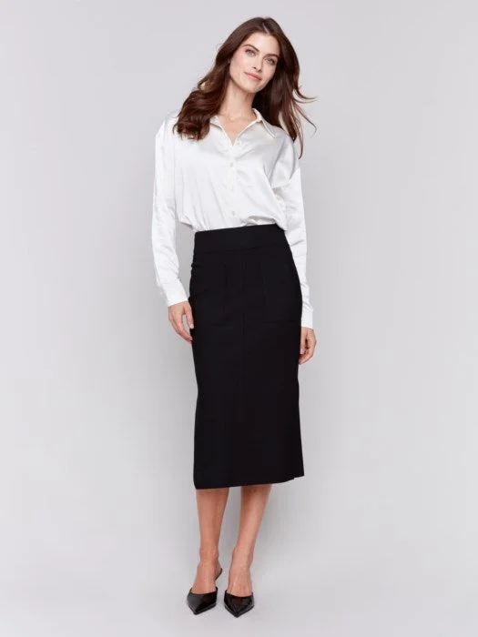 Knee Length Skirt with Side Slit and Pockets wool skirt sturdy