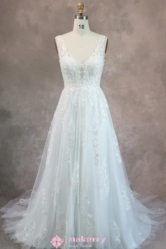 Lace Bodice & Glitter Tulle Skirt Designer Bridal Gown summer skirt style
