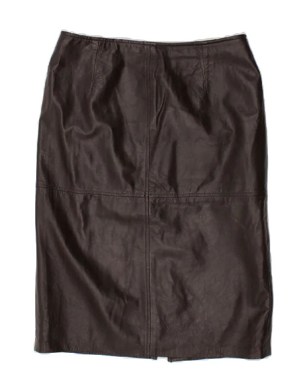 LUISA SPAGNOLI Womens High Waist Leather Skirt IT 48 XL W32 Brown Leather lightweight skirt design