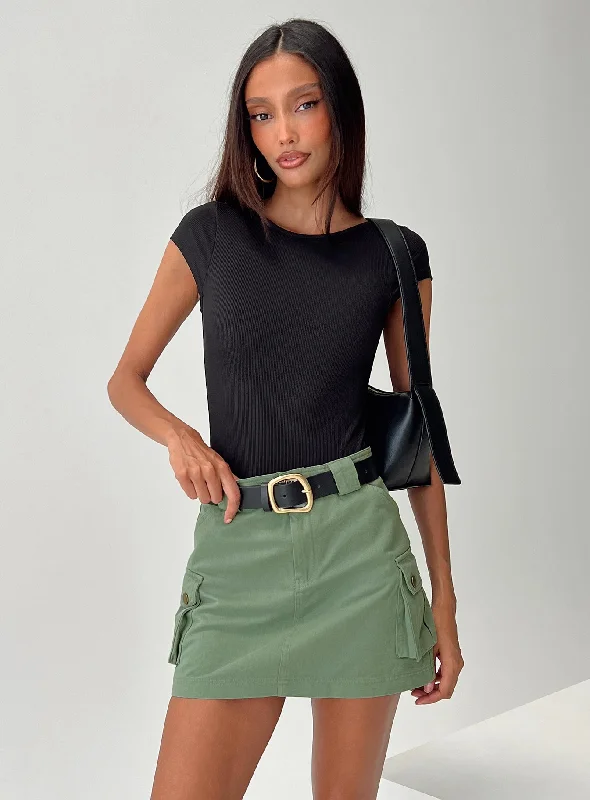 Lydie Cargo Mini Skirt Green velvet skirt plush