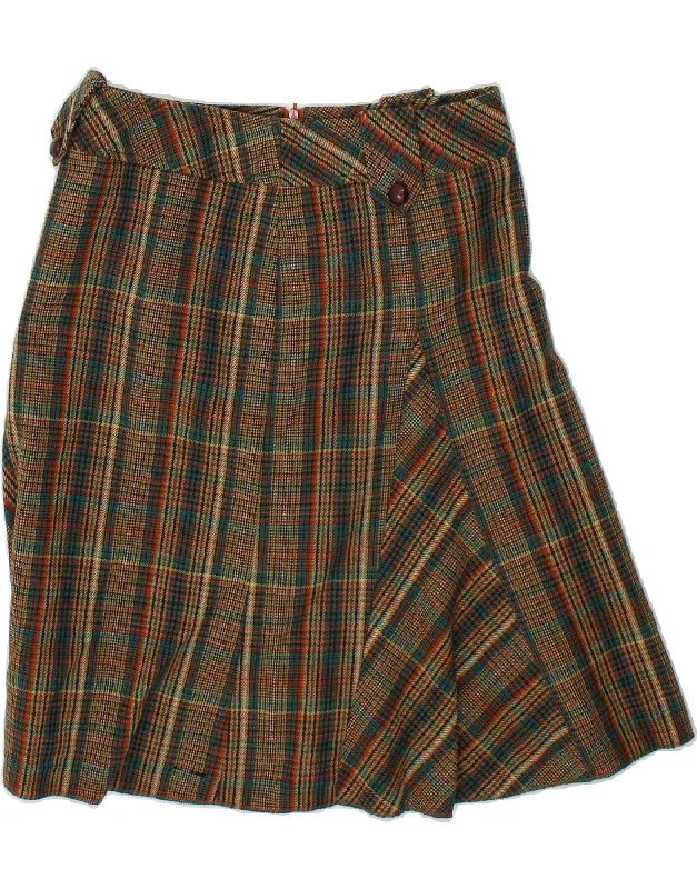 MAX & CO. Womens A-Line Skirt UK 10 Small W32 Brown Check Virgin Wool zip skirt side MAX & CO. Womens A-Line Skirt UK 10 Small W32 Brown Check Virgin Wool zip skirt side