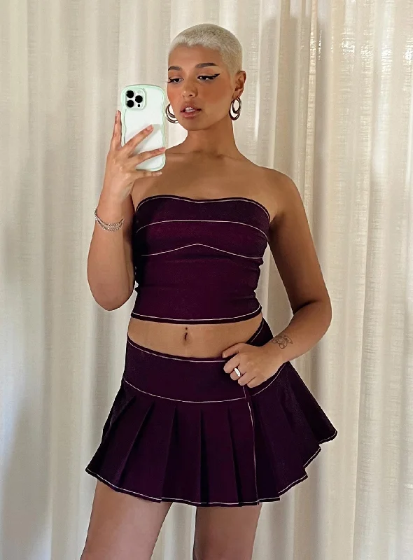 Motel Zabini Skirt Burgundy velvet skirt plush