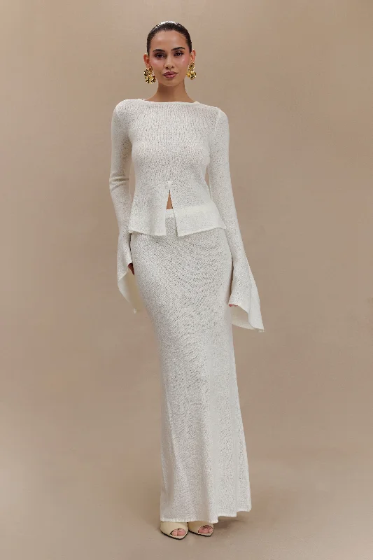 Phoebe Knit Maxi Skirt - Ivory button skirt front
