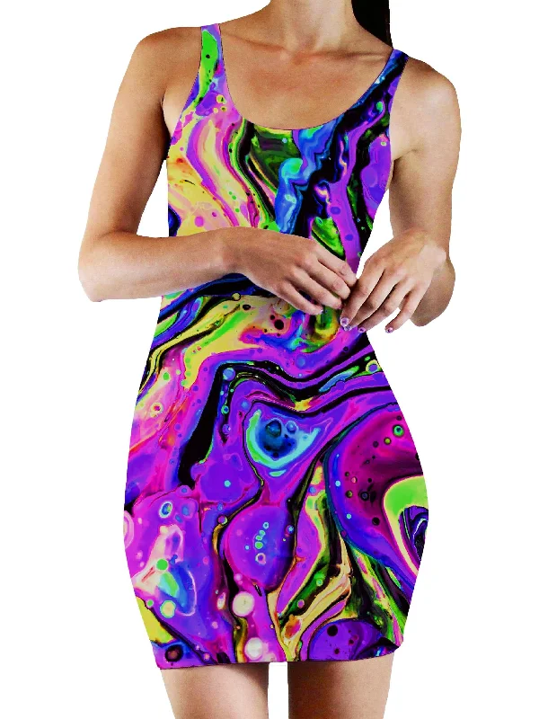 Purple Funk Bodycon Mini Dress Chic Tropical Mini Dress