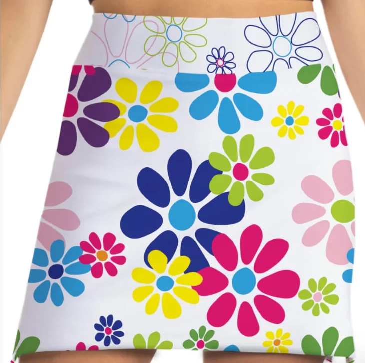 Skort Obsession Night Daisies White Skort 17" leather skirt bold