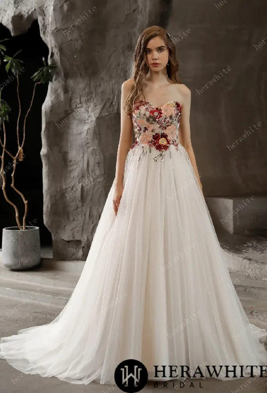 Strapless Princess A-Line Bridal Gown with Tulle Skirt cotton skirt soft