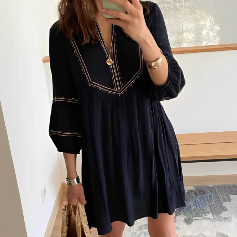 Stylish 3/4 Sleeve Print Mini Dress Trendy Cut-Out Mini Dress