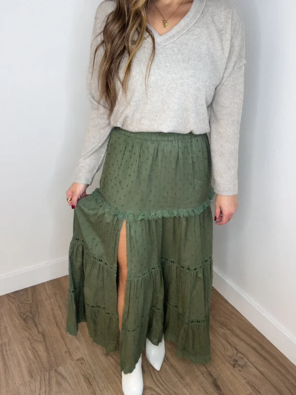 Tiered Maxi Skirt - Olive cashmere skirt soft