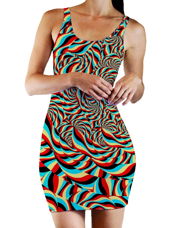 Trippy Swirl Bodycon Mini Dress Cozy Sweater Mini Dress