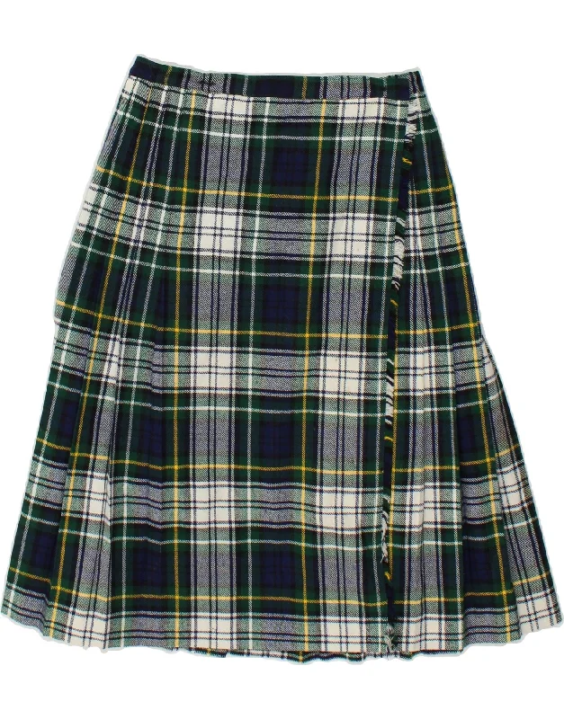 VINTAGE Womens Pleated Wrap Skirt W28 Medium Multicoloured Check elastic waist skirt VINTAGE Womens Pleated Wrap Skirt W28 Medium Multicoloured Check elastic waist skirt