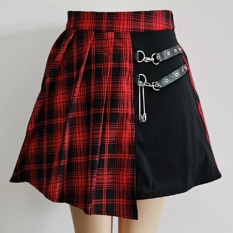 Womens Harajuku Punk Irregular Mini Pleated Skater Skirt Asymmetric Cutout High Waist Hip Hop Clubwear gothic harajuku skirt denim skirt casual