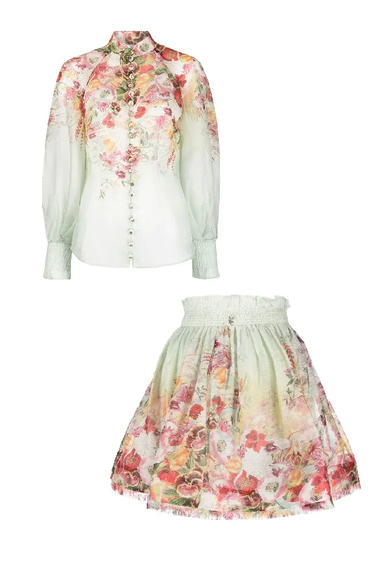 Wonderland Floral-Print Blouse and Skirt by Zimmermann linen skirt breathable